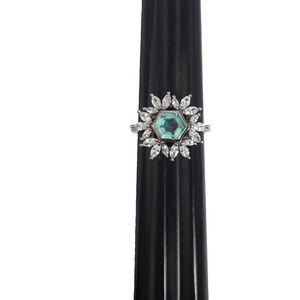 New Bomb Party Light Blue Topaz Rhodium Plated Cocktail Ring SIZE 6 NWT Glam